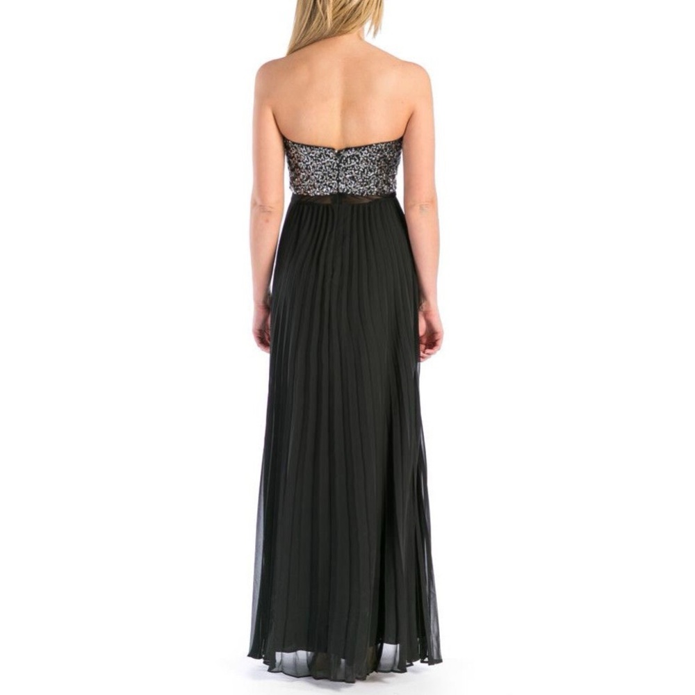AQUA Black Chiffon Sequins Strapless Sweetheart Formal Gown - Picture 3 of 9
